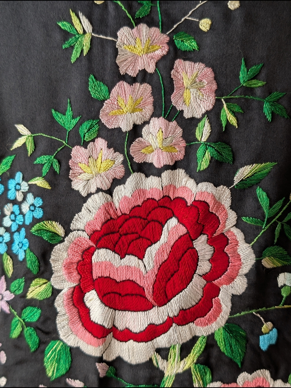 100% Silk Black Floral Embroidered Cheongsam Qipao Top Size M Vintage - Picture 5 of 13